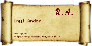 Unyi Andor névjegykártya